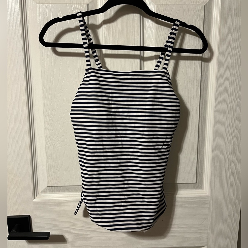 Kona Sol Tankini Bathing Suit Top Size Medium Navy and White Striped